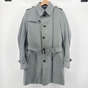 Suit Select Mens Grey Micro Pattern Belted Trench Coat Removable Quilted Liner